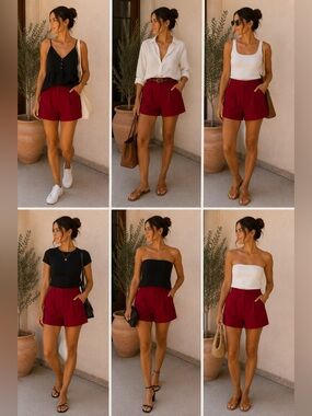 Forever 21 High-Waist Tailored Shorts in Deep Red